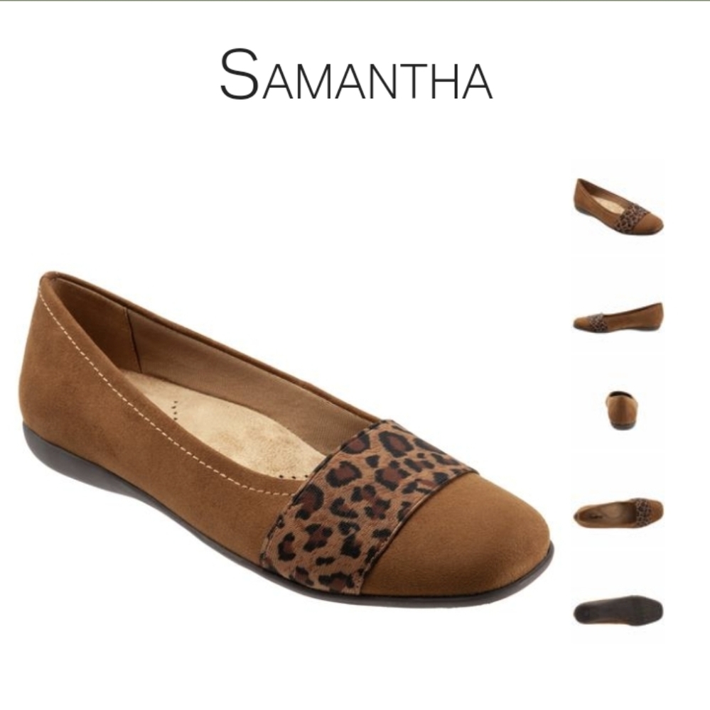 NEW Trotters women's Chestnut Micro Suede Cheetah flats loafers